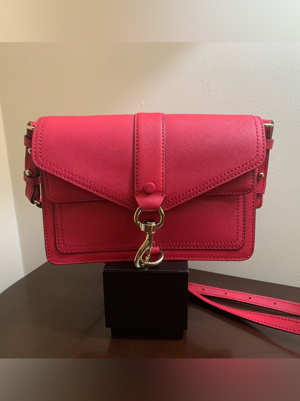 Rebecca Minkoff Hot Pink saffiano Leather Crossbody with champagne Hardware